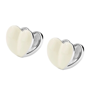 Fashionable cream white heart hoop earrings in minimalist double-sided enamel design