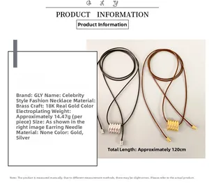 Vue détaillée du collier en cuir de 120cm avec pendentif anneau en laiton plaqué or 18K