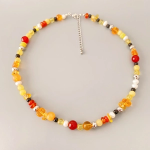 Beaded Necklace With Freshwater Pearl And Agate Stone Copper Multi Color Adjustable Extension Chain Bohemian Ethnic Style For Women