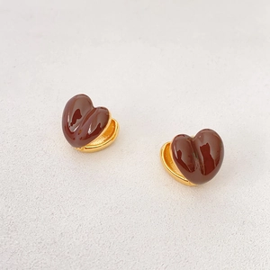 Elegant gold-plated heart hoop earrings with burgundy enamel finish for women