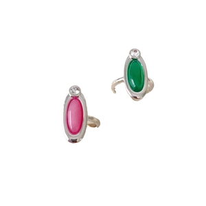 Retro Ringe mit pinkem und grünem Chalcedon Edelstein in Silber Fassung