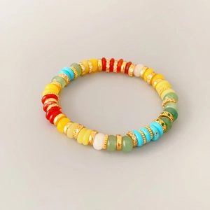 Rainbow gemstone beaded bracelet with gold crystal spacers in vibrant summer colors