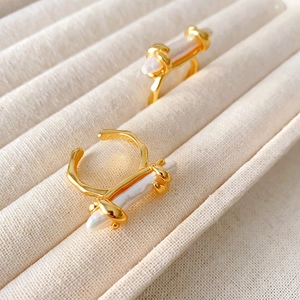 French vintage baroque pearl rings with adjustable gold-plated bands in velvet gift box