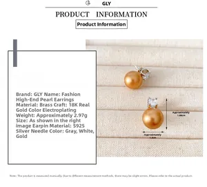 Detail of 18K gold plated brass pearl earring with S925 silver needle specifications