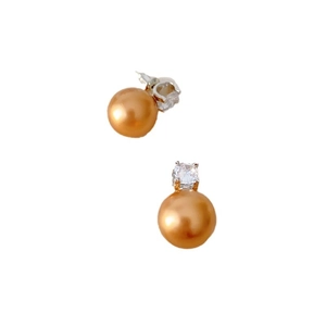 Classic champagne pearl earrings featuring brilliant claw-set sparkling cubic zirconia stones