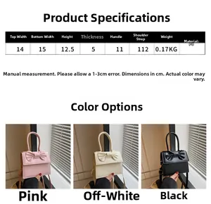 Detailed size parameters and PU material specs for the mini bow crossbody handbag