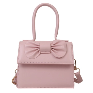 Pink mini square handbag with large bow decoration and detachable gold chain strap