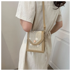 Sac bandoulière en dentelle avec broderie marguerite jaune et bandoulière réglable