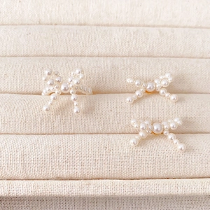 Boucles d'Oreilles Et Bague Noeud En Künstliche Perles Cuivre Avec Tige En Argent Sterling 925 Élégant Tissé À La Main Bijoux Femme