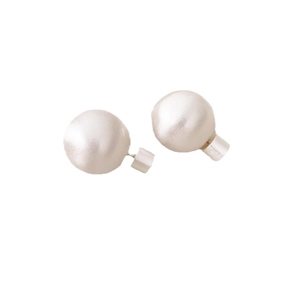Classic round white pearl stud earrings with 925 silver needles for a minimalist look