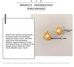 Detailed size specifications for gold pearl earrings with S925 silver needles