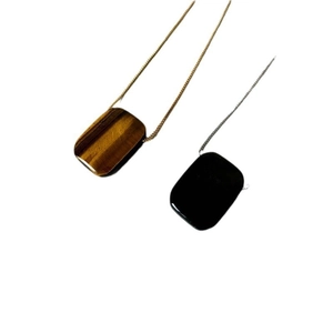 Tiger eye and black obsidian rectangular pendant necklaces with gold and silver chains