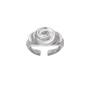 Bague rétro française argentée à texture spirale avec design de relief floral mat