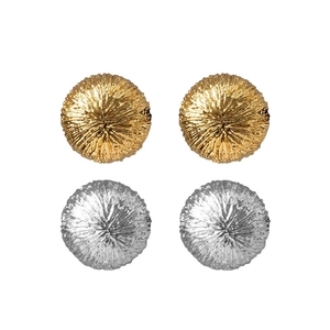 Minimalist bark textured hemispherical stud earrings in gold and silver finish set