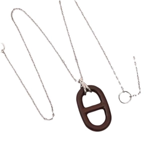 Retro wooden pig nose pendant long sweater chain necklace with fine silver link chain