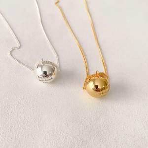 Collier Pendentif Boule Cuivre Plaqué Or 18K Avec Gravure Inspirante Bijoux De Mode Minimaliste Pour Femmes