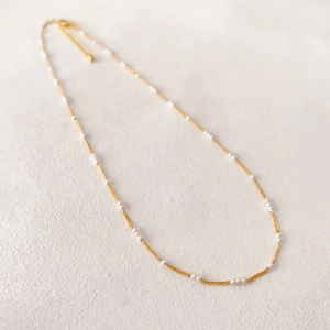 Minimalist Brass 18K Gold Plated Necklace With White Imitation Artificial Pearl Beads Thin Chain Elegant Jewelry For Women Girls