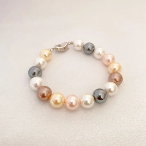 French vintage handmade multi-color pearl bracelet with elegant metallic lobster clasp