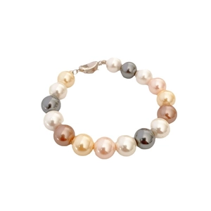 French vintage multi-color pearl beaded bracelet with elegant silver lobster clasp