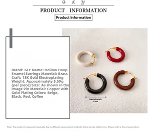 Detailed product size and material specs for 18K gold-plated enamel hoop earrings