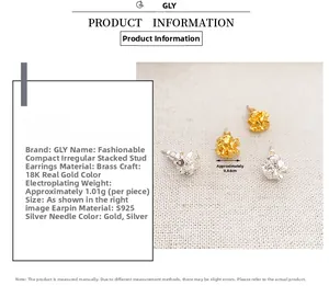 Detail showing irregular cube cluster earrings dimensions and S925 silver needle material