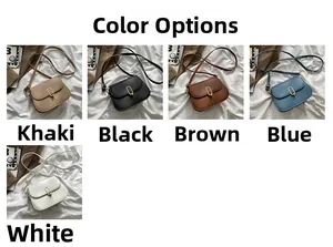 Detailed color selection showing five crossbody bags in khaki, black, brown, blue and white