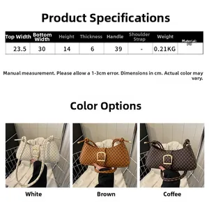 Tableau des dimensions du sac à bandoulière vintage en cuir PU avec motif à carreaux