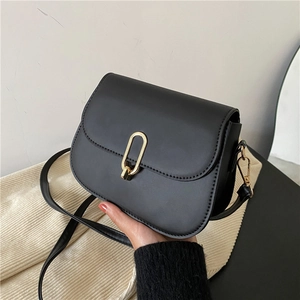 Women Vintage PU Leather Shoulder Bag Minimalist Small Square Crossbody Bag With Gold Metal Lock Simple Daily Commute Purse