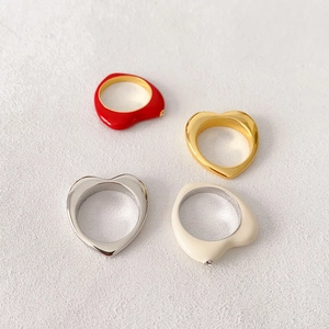 Anelli Cuore Smalto Minimalisti Rame Placcato Oro 18K Zircone Gioielli Di Moda Geometrici Per Donne Coppie