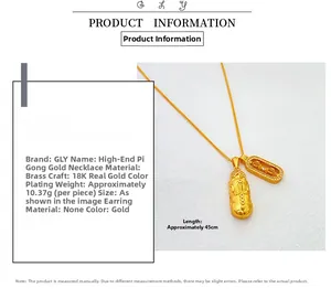 Détails du collier avec pendentif Pixiu et pilon Vajra plaqué or 18 carats