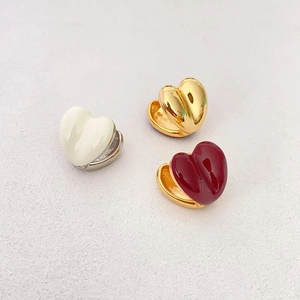 Heart Shaped Hoop Earrings Double Sided Enamel Brass 18K Gold Plated Elegant Minimalist New Year Style Women Jewelry