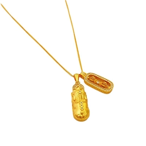 Collier vintage français en or avec pilon vajra rotatif et doubles pendentifs en diamants