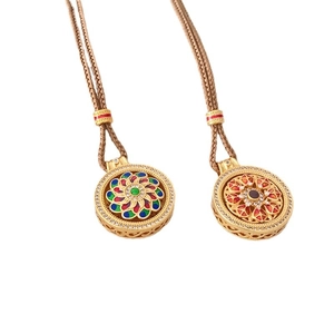 Colliers boussole vintage en émail rotatif avec incrustations de zircon et cordes tressées