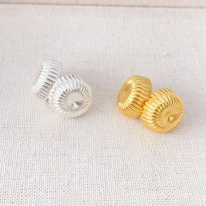 French vintage style gold and silver round earrings with spiral textured finish