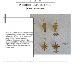 Détail montrant les dimensions des boucles d'oreilles vintage en laiton plaqué or 18 carats