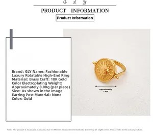 Dettagli dell anello rotante in ottone placcato oro 18K con rilievo sole e luna