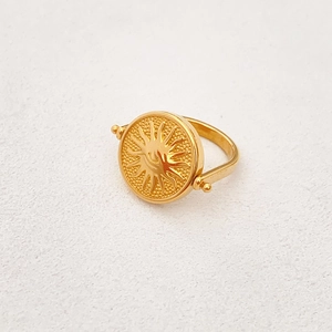 Anello Spinner Sole Luna Stella Ottone Placcato Oro 18K Rilievo Doppia Faccia Vintage Boho Gioielli Anti Stress Donna