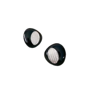 Abstract geometric black enamel earrings with silver inner stripes and minimalist design