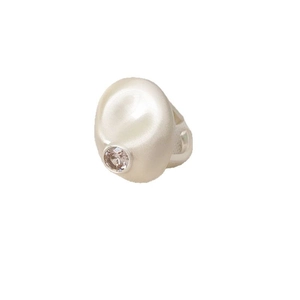 Vintage brushed silver ring featuring a matte beige resin stone with a clear center gem