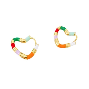 Orecchini a cerchio a cuore in smalto multicolore con eleganti dettagli in oro lucido