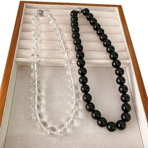 Black agate and clear crystal beaded necklace set with magnetic silver clasp