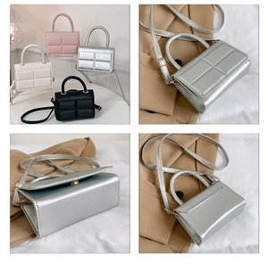 Detailed view of mini quilted crossbody bags in four colors with magnetic flap closure