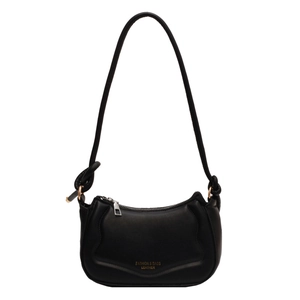 Elegante schwarze Schultertasche aus Leder mit Wellennaht und Knotendetail