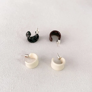 Enamel C-Shaped Geometric Stud Earrings With 925 Sterling Silver Earring Post Copper Minimalist Fashion Jewelry For Women