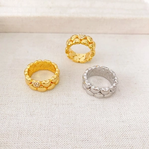 Double Layer Stacked Heart Ring Brass With Paved Zircon Micro Inlaid Shiny Fashion Jewelry For Women Elegant