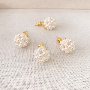 Elegant Woven Hollow Artificial Pearl Ball Stud Earrings With 925 Sterling Silver Earring Post Gold Plated Brass For Women