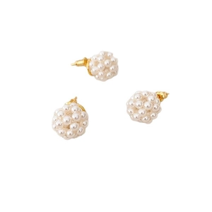 Elegant woven hollow pearl cluster stud earrings with 925 silver needles for women