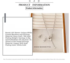 Detailed view of crystal gourd pendant necklace and earrings set with sizing specs