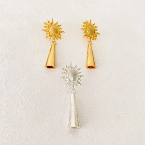 Sunflower Tassel Drop Earrings With 925 Sterling Silver Earring Post Copper 18K Gold Plated French Vintage Bohemia Style
