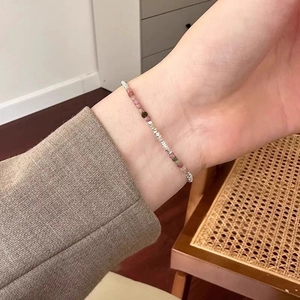Fashionable colorful tourmaline beaded bracelet with irregular silver-tone accents for women